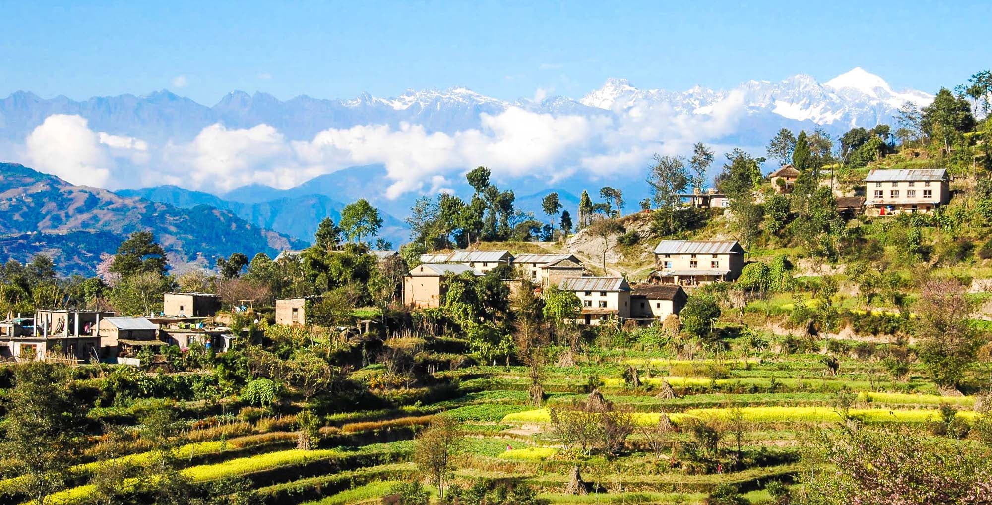 Village walk on the Nagarkot to Changu Narayan hiking trail, Bhaktapur Nepal