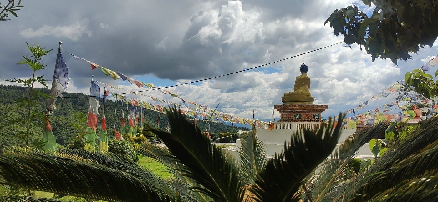 Peace stupa at Nagarkot viewpoint, passed on sunrise hike near Kathmandu