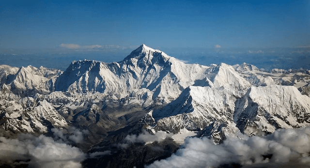 Wide Himalayan panorama of snow-capped peaks as seen from the Nagarkot hills near Kathmandu