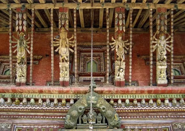 Temple courtyard and tiered roofs at Changu Narayan
