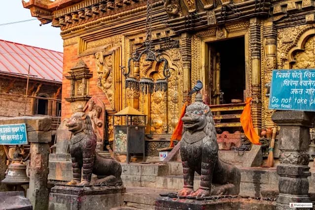 Stone carvings and shrine detail at Changu Narayan Temple complex