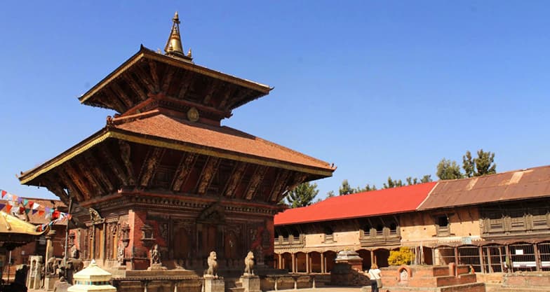 Terraced hillside trail descending toward Changu Narayan UNESCO temple from Nagarkot