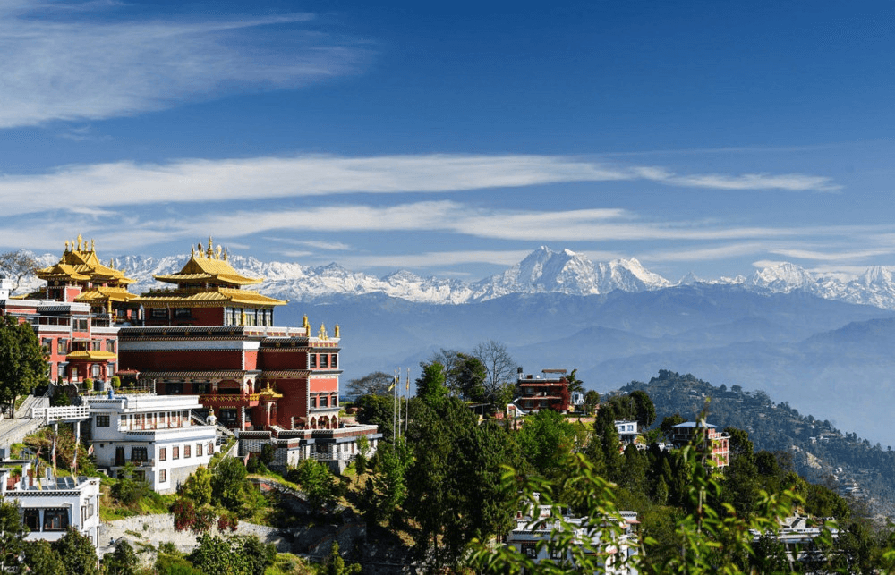 Newari hill town of Dhulikhel with Himalayan peaks on the horizon